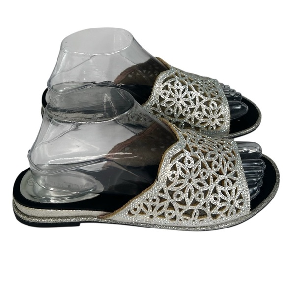 Nature Breeze Rhinestone Silver Sparkle Perforated Slide Sandals 8 Fairy - Picture 8 of 15